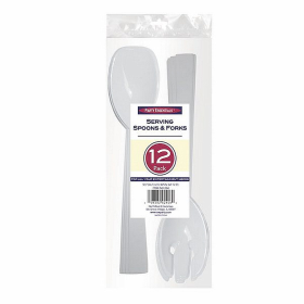 1 - Party Essentials 9.5" Serving Fork & Spoon Sets - White 12 Ct.