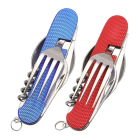 2Pcs Camping Utensils Cutlery Set Travel Utensil Foldable Silverware Knife Fork Spoon Bottle Opener Flatware Tableware