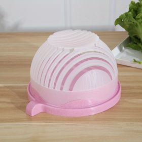 1pc Fruit Salad Cutter Fruit & Vegetable Cutting Bowl Salad Bowl (Color: Pink)