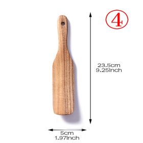 7pcs/set Teak Natural Wood Tableware Spoon Ladle Turner Rice Colander Soup Skimmer Cooking Spoon Scoop Kitchen Reusable Tool Kit (Color: shovel 4)